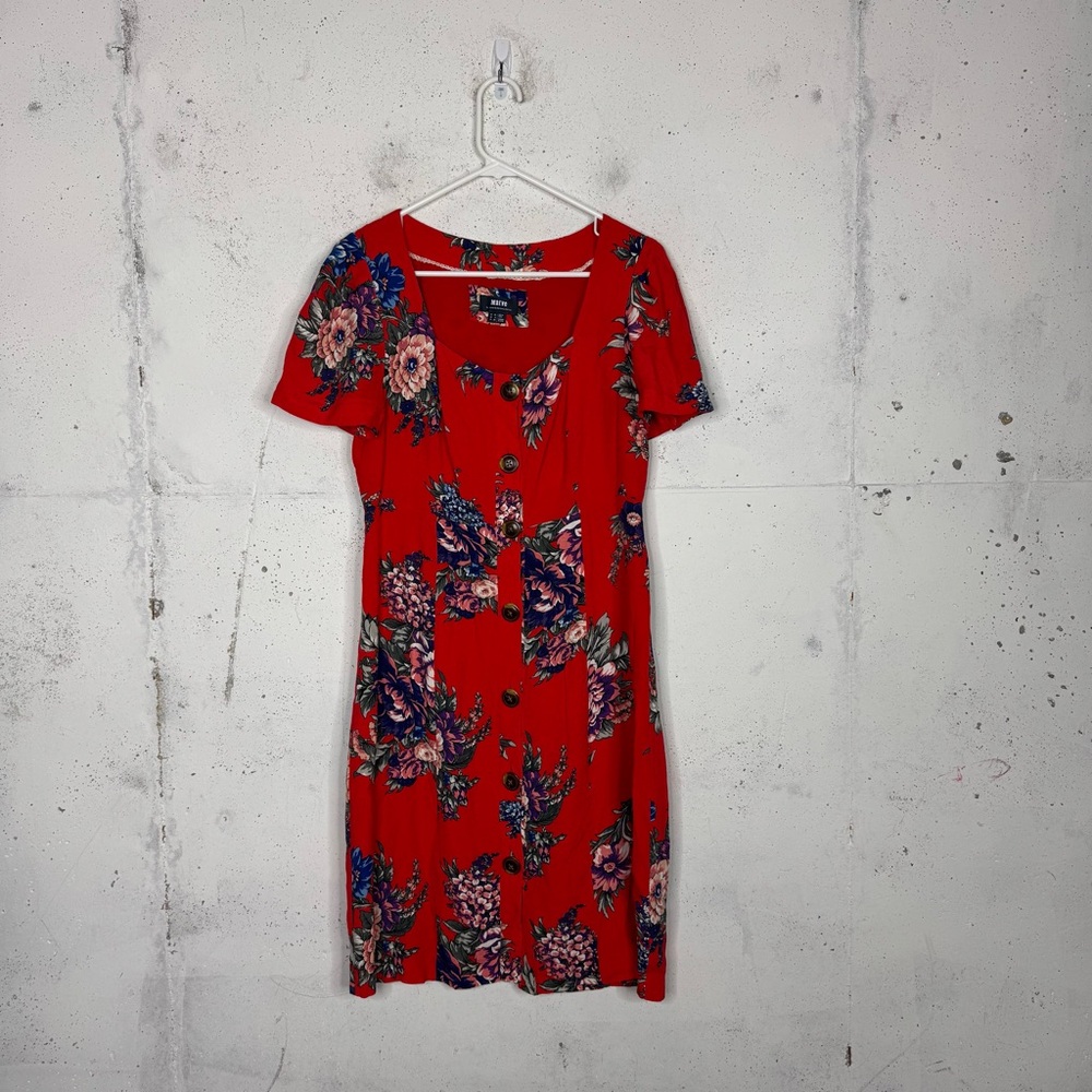 Maeve For Anthropologie Caldwell Button Front Floral Short Sleeve Puff Dress 6